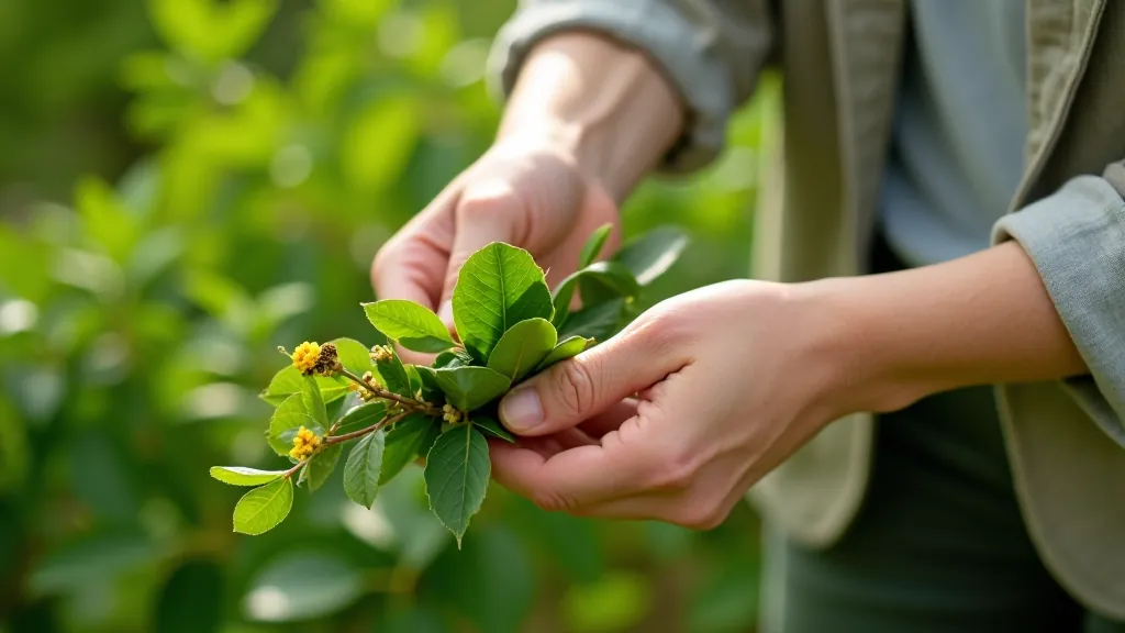 Hands arranging fresh green leaves and flowers for Jāņi decoration