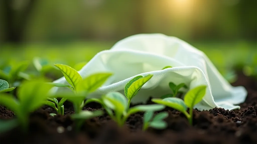Row covers draped over young seedling plants in spring garden bed, frost protection
