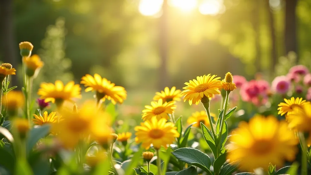 Lush garden with seasonal flowers and natural light, vibrant outdoor setting