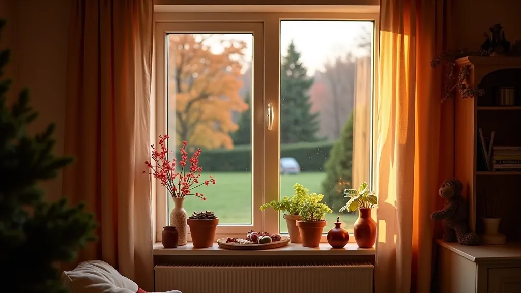Cozy Latvian home interior with seasonal décor and garden view